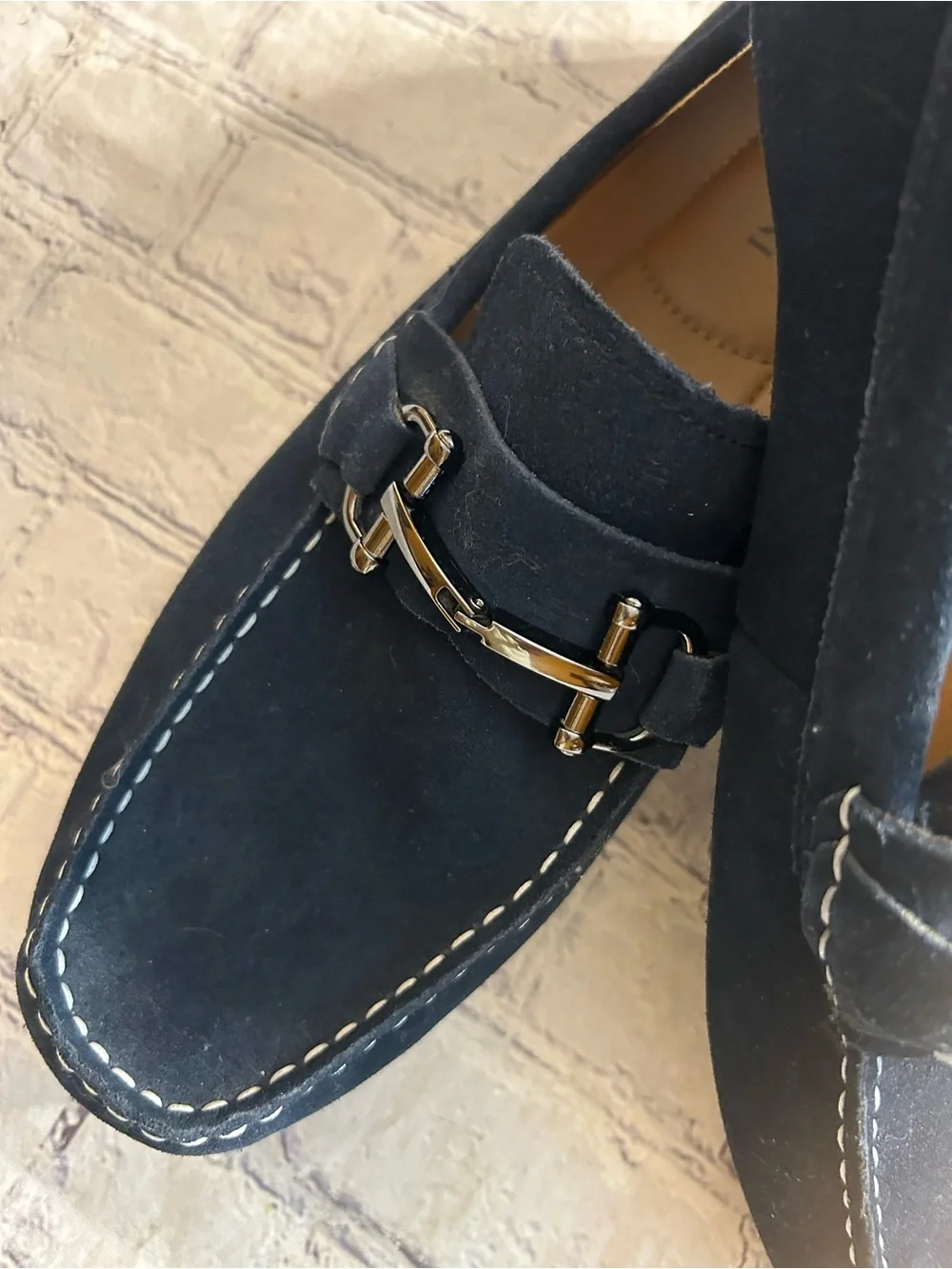 ALFANI JAMES NAVY BLUE SUEDE HORSE BIT SLIPON DRIVING LOAFERS MENS SIZE 11M